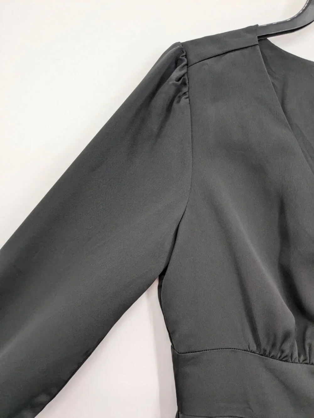 J Crew Satin Button Front Midi Dress Corpcore Old Money Long Puff Sleeve Size 6